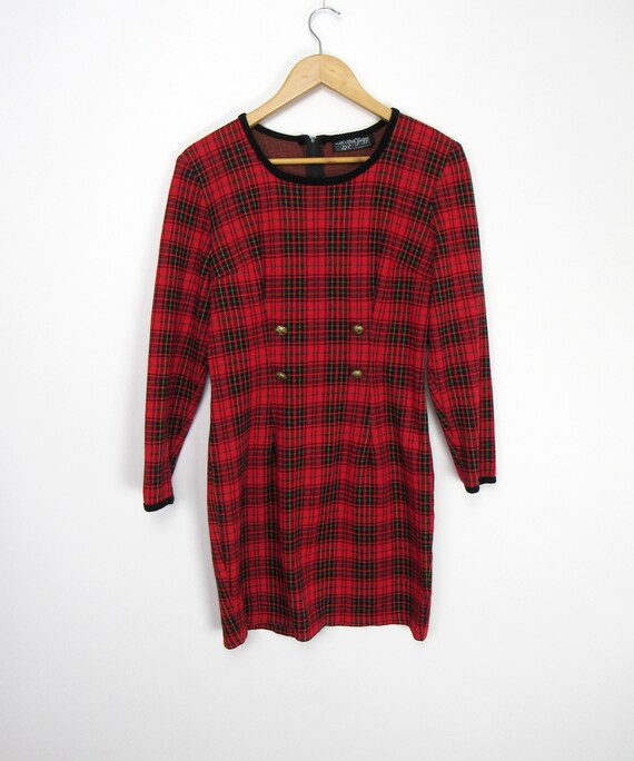 Red Plaid Dress with Double Breast Buttons - Red … - image 6