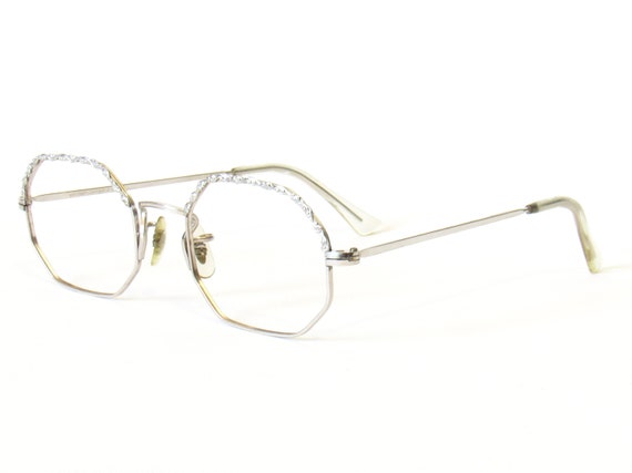 Dainty Silver Eyeglasses Frames Decorative 12k Go… - image 1