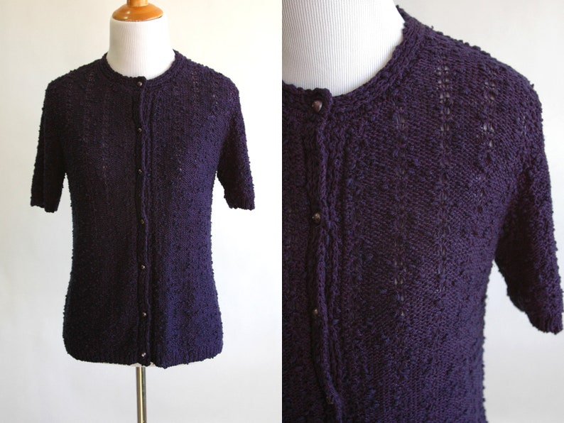 purple short sleeve cardigan