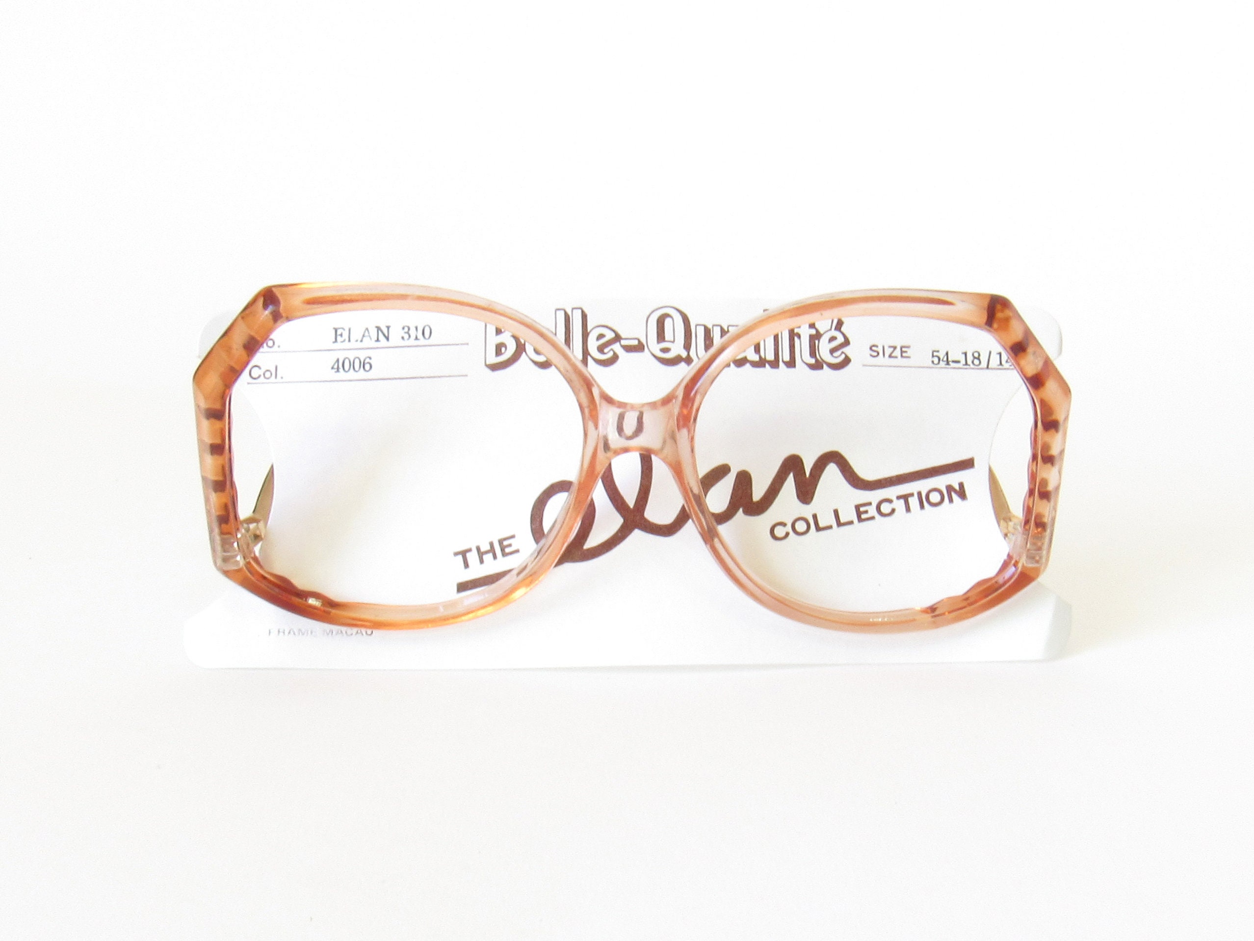 Oversized 1980s Elan Eyeglasses: Amber Plastic Frames, Gold 