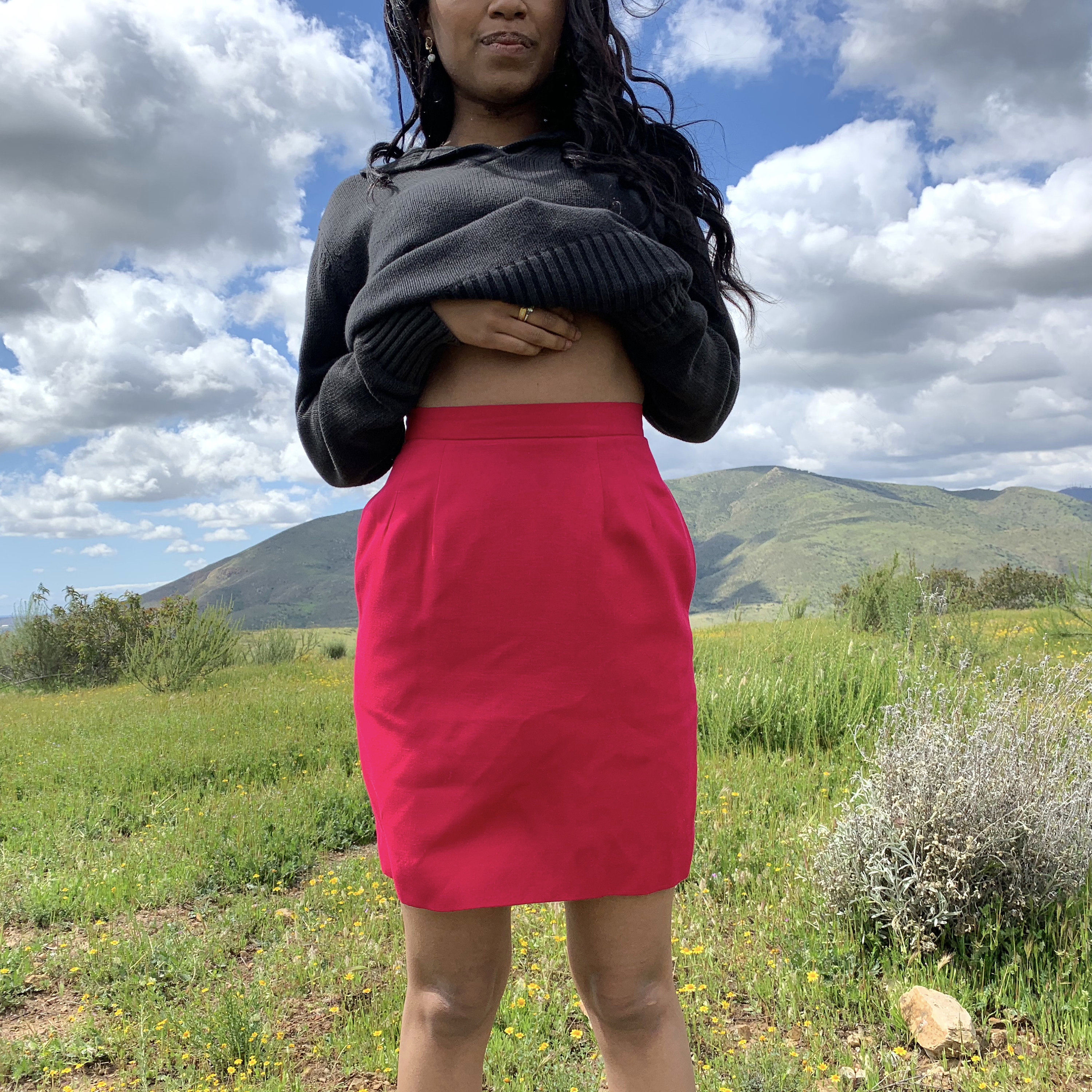 Hot Pink Pencil Skirt With Pockets 1980s Bright Pink High Waisted