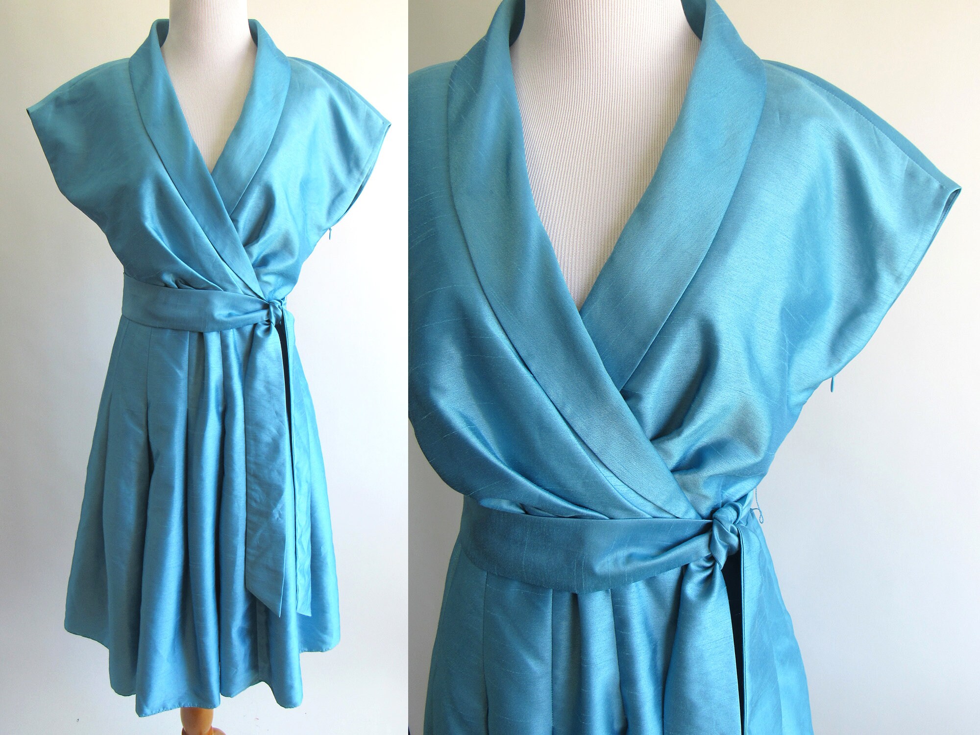 90s Sky Blue Short Sleeve Dress With 
