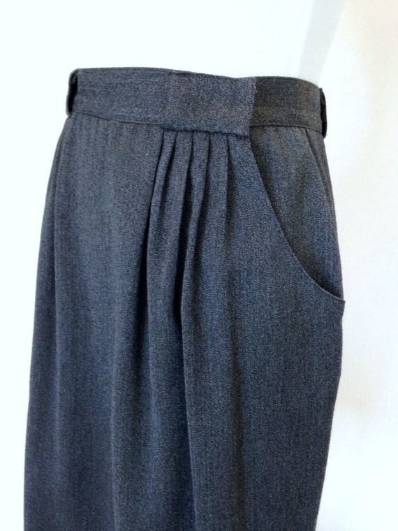 80s Pleated Grey Secretary Skirt - Classy High Wa… - image 2