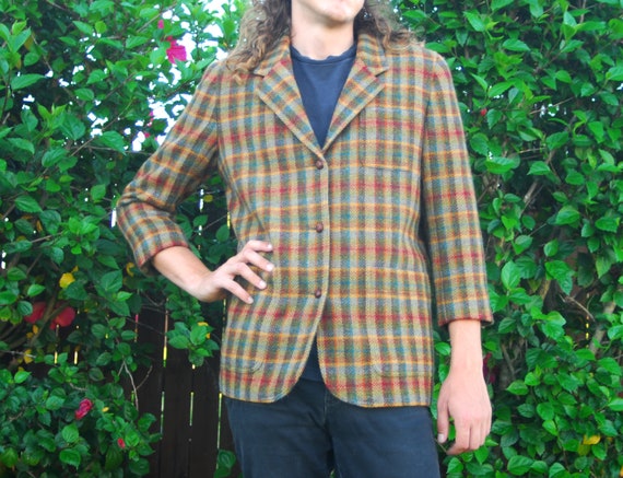 Wool Plaid Blazer - 1990s Vintage Lizsport Plaid … - image 1