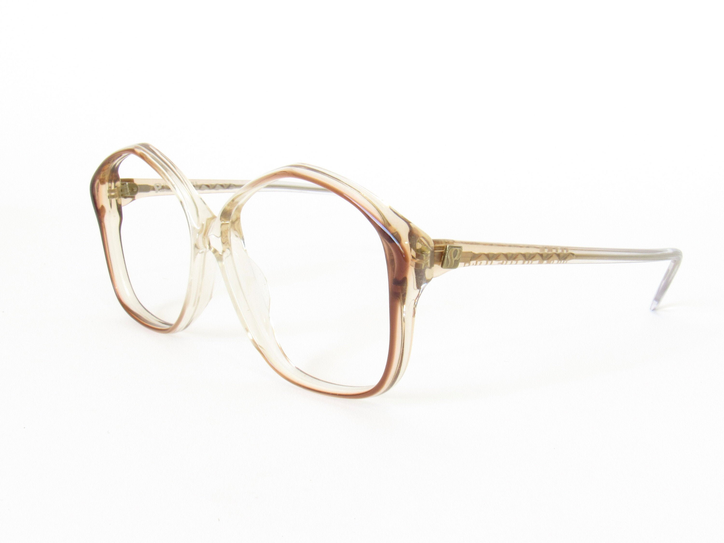 Vintage Saphira 4086 Amber Oversized Optyl eyeglasses 80s prescription aatached Oversized 1980s Elan Eyeglasses: Amber Plastic Frames, Gold  main image 3