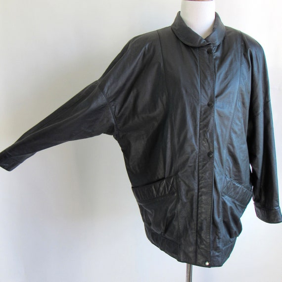 80s Black Leather Jacket - Classic Simple 1980s B… - image 4