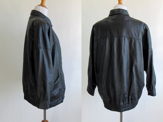 80s Black Leather Jacket - Classic Simple 1980s B… - image 3
