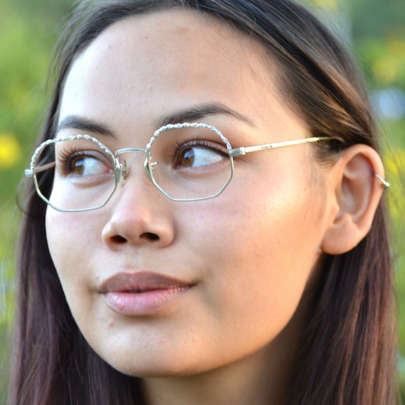 Dainty Silver Eyeglasses Frames Decorative 12k Go… - image 4
