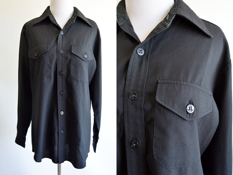 Black Seafarer Uniform Shirt 1960s Navy Long Sleeve Button up - Etsy