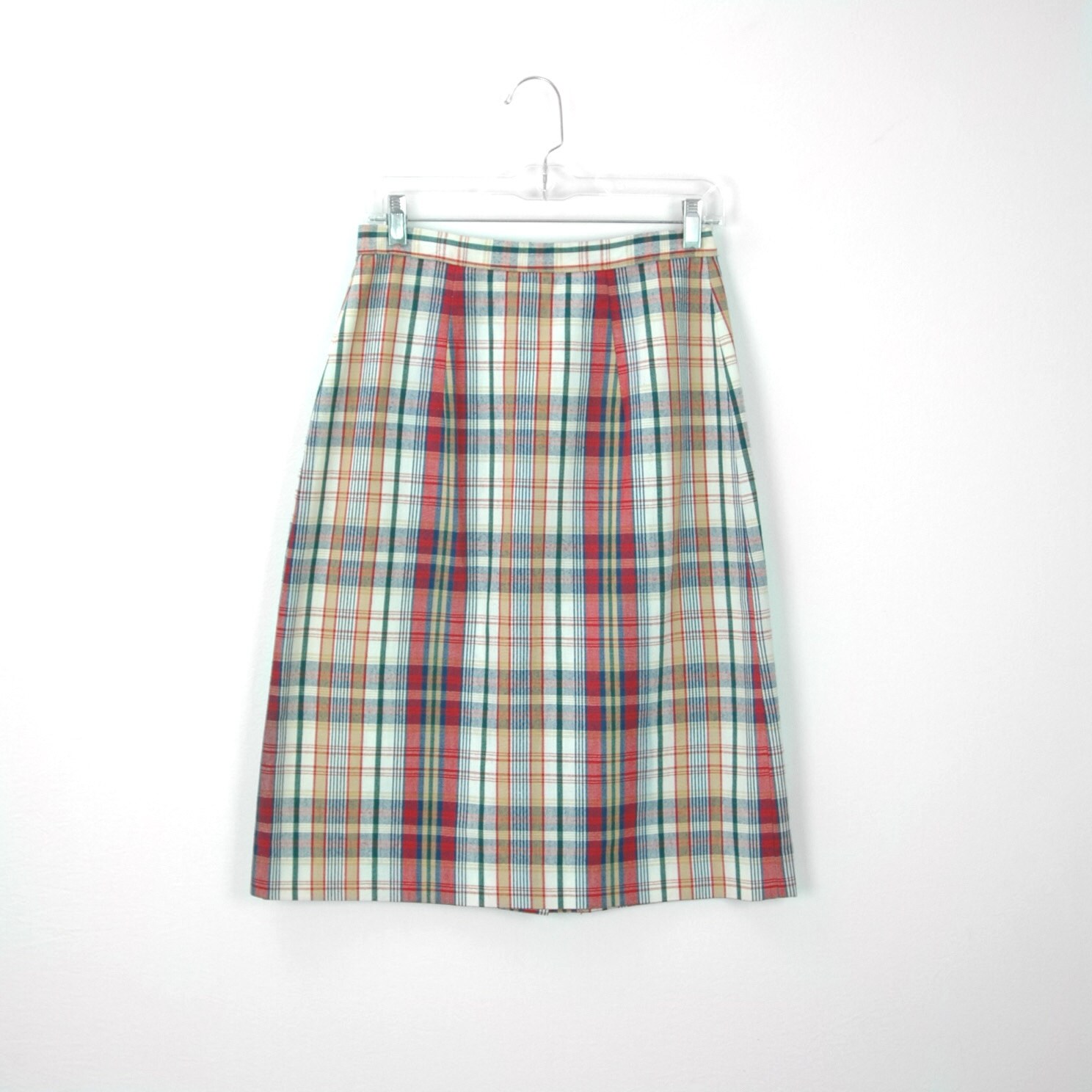 70s Plaid Skirt Button Up High Waist Below the Knee Skirt | Etsy