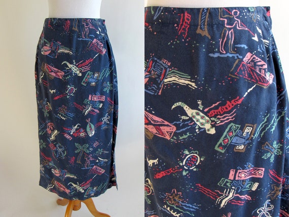 90s Navy Blue Hawaiian Lizard Print Wrap Skirt Reyn Spooner - Etsy