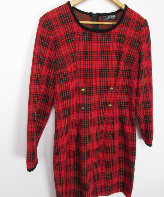 Red Plaid Dress with Double Breast Buttons - Red … - image 5