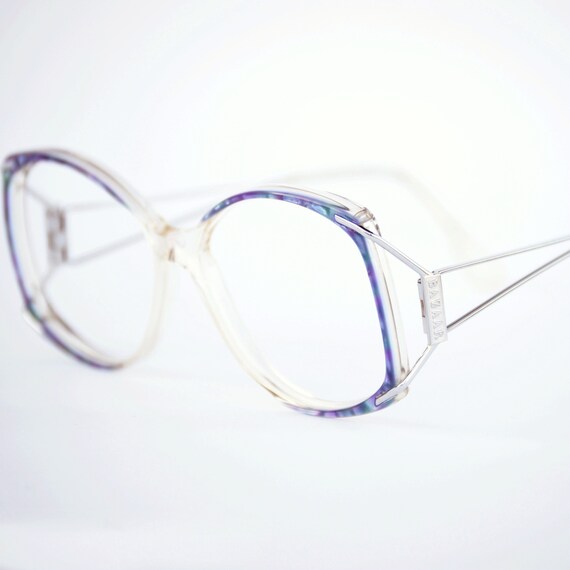 Blue Marbled Eyeglasses Frames: 1980s Retro Overs… - image 4