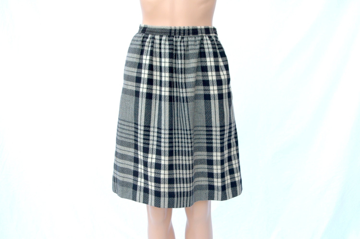 Black and White Plaid Skirt High Waist With Pockets 1970s | Etsy