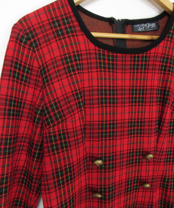 Red Plaid Dress with Double Breast Buttons - Red … - image 4