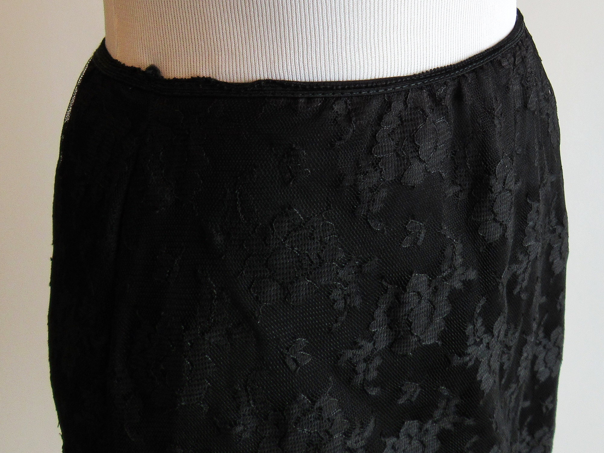 Vintage Black Lace Skirt Slip Stretchy Semi Sheer Black Lace - Etsy