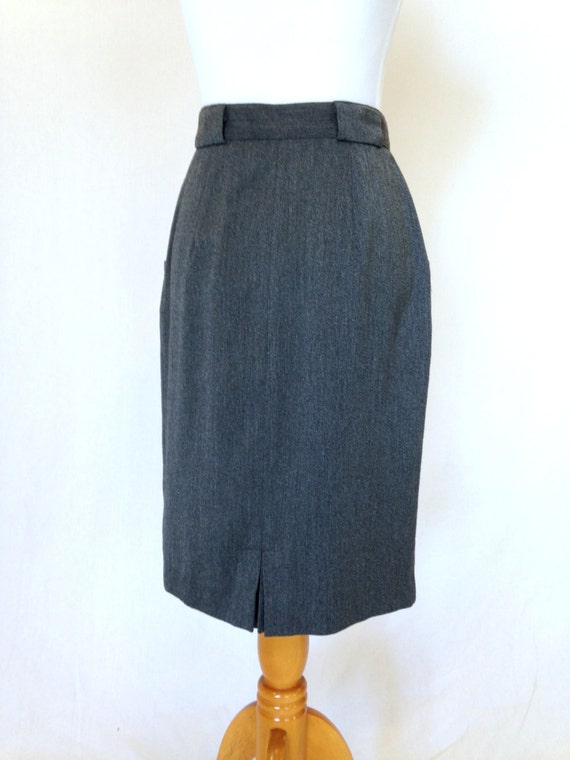 80s Pleated Grey Secretary Skirt - Classy High Wa… - image 3