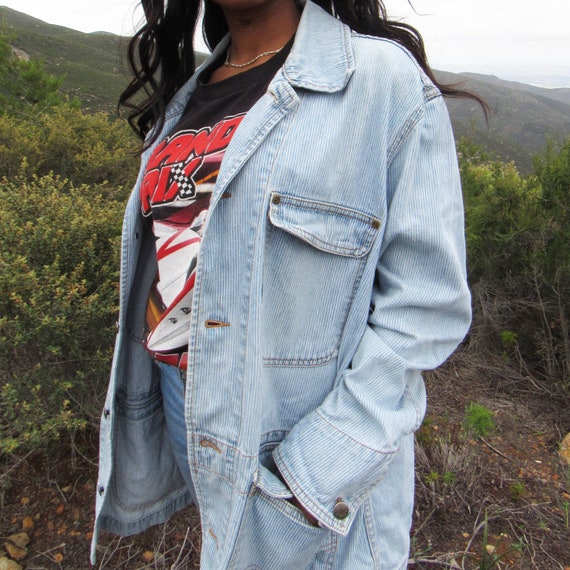 Light Wash Striped Denim Jacket - Light Blue with