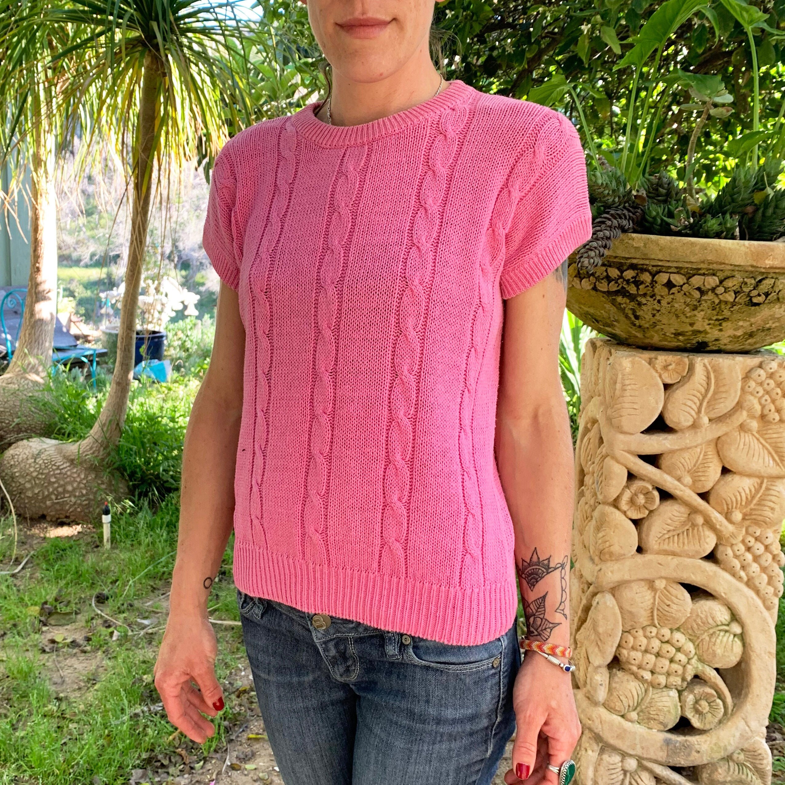 Pink Cable Knit Sweater Vest Cute Vintage Sweater Vest - Etsy Canada