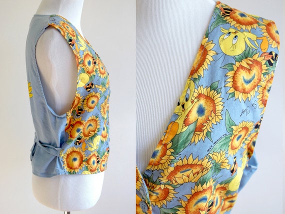 90s Tweety Bird and Sunflowers Sky Blue Cotton Ve… - image 3