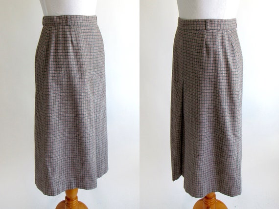 80s/90s Grey Plaid Wool Skirt - Calf Length Plaid… - image 2