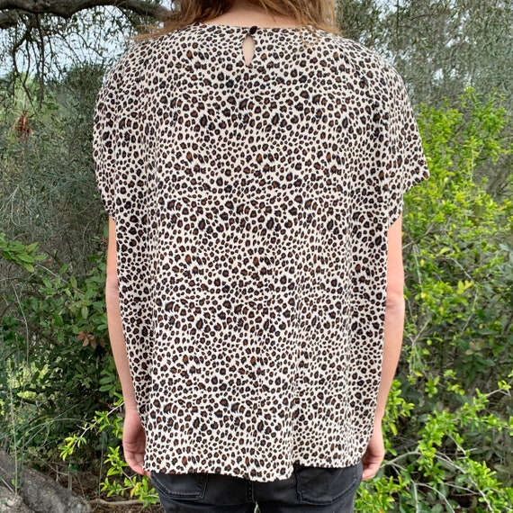 Short Sleeve Leopard Print Blouse Vintage 1990s P… - image 7