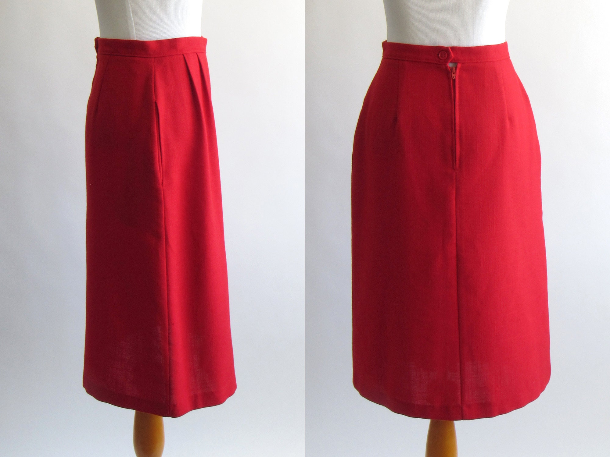 70s Bright Red Pencil Skirt Below the Knee High Waist Skirt - Etsy