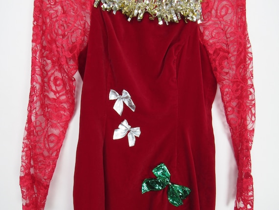 Decorated Christmas Dress - Sexy Red Velvet Dress… - image 9