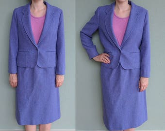 Conjunto de traje de lana Pendleton vintage, falda blazer Pendleton púrpura, falda lápiz de lana lila con bolsillos, traje de falda profesional de invierno para mujer, mediano