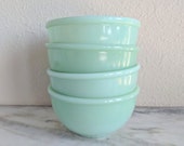 4 Fire King Jadeite Rolled Rim Bowls, Vintage Restaurant Ware Jadeite Cereal Bowl Set, Fire King Collectible Dishes, Green Milk Glassware