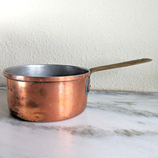 Vintage Targus Copper Sauce Pot, Small Copper Pot Pan w/ Brass Handle, Copper Kitchen Decor, French Country Farmhouse Decor, Portugal