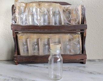 1970s Wooden Spice Rack Holder Shelf, Vintage Wood Wall Hanging Spice Organizer, Rustic Country Farmhouse Kitchen Decor, Glass Spice Jars