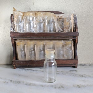 1970s Wooden Spice Rack Holder Shelf, Vintage Wood Wall Hanging Spice Organizer, Rustic Country Farmhouse Kitchen Decor, Glass Spice Jars