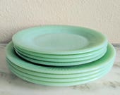 Fire King Jane Ray Jadeite Dinner Lunch Salad Plates, Vintage Jadeite Dishes Plate Set, Fire King Glassware, Green Milk Glass Plate