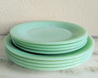 Fire King Jane Ray Jadeite Dinner Lunch Salad Plates, Vintage Jadeite Dishes Plate Set, Fire King Glassware, Green Milk Glass Plate