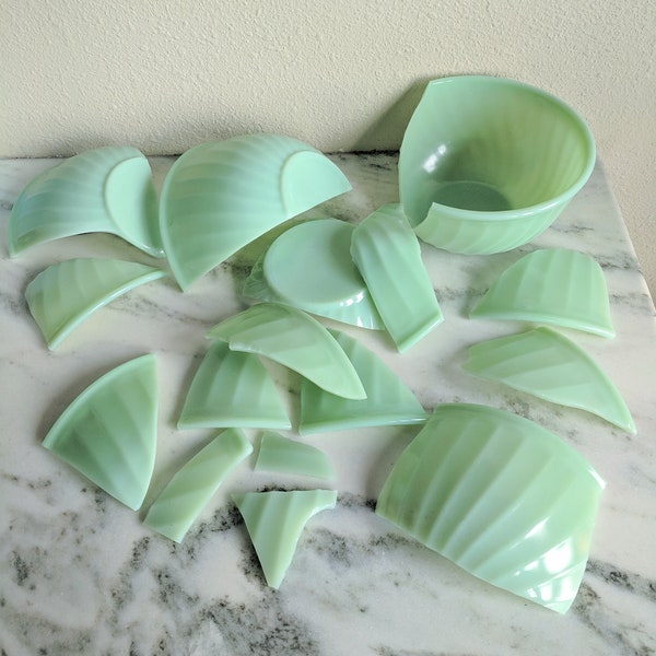 Vintage Broken Jadeite Pieces, Authentic Fire King Jadeite Jane Ray Crafting Mosaic Jewelry Supplies, Green Milk Glass, Broken China Dishes