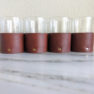 Vintage Leather Cocktail Glasses, Colonel Littleton Leather Wrap Coasters, Wrapped Lowball Highball Barware Glasses Set, Bar Decor Man Cave