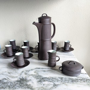 1950s Dansk Quistgaard Flamestone Coffee Pitcher Set, Vintage Mid Century Modern Espresso Serving Cup Saucer Set, Danish Scandinavian