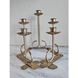Mid Century Brass Candle Holder, Vintage Articulating Folding Graduated Gold Candelabra, Mid Century Holiday Home Decor, Dining Table Mantel