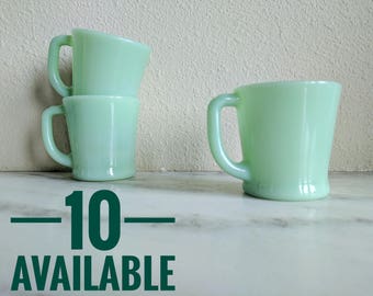 4 FLAWED Fire King Jadeite Coffee Mugs, Vintage Jadeite D Handle Shaving Mugs Cups, Fire King Collectible Glassware, Green Milk Glass