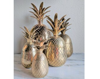 Vintage Brass Pineapple Container, Pineapple Candle Holder, Lidded Pineapple Trinket Box Ice Bucket, Gold Pineapple Decor, Hollywood Regency