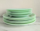 Set of 10 Jadeite Plates, 1990s Vintage Jadeite Dishes Plate Set, Cracker Barrel Collectible Glassware, Green Milk Glass Plate