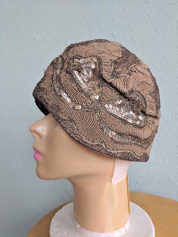 1920s Couture Flapper Skullcap, Art Deco Sequin B… - image 4