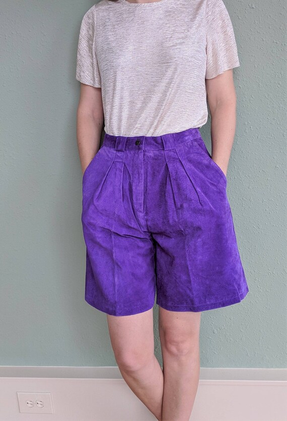 1980s Purple Suede High Waist Shorts, Womens Leath