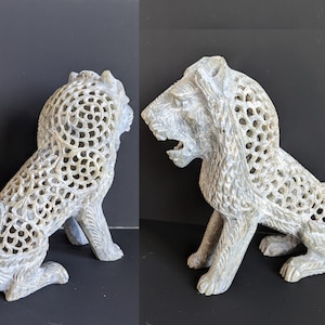 Vintage Hand Carved Soapstone Lion Statue, Animal Decor Roaring  Lion Cub Figurine, Asian Natural Stone Home Decor Paper Weight, Leo Zodiac