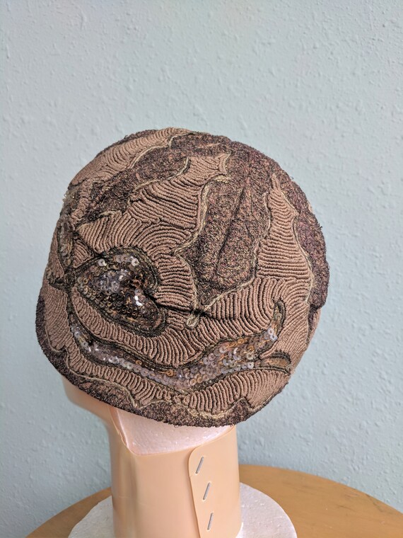 1920s Couture Flapper Skullcap, Art Deco Sequin B… - image 5