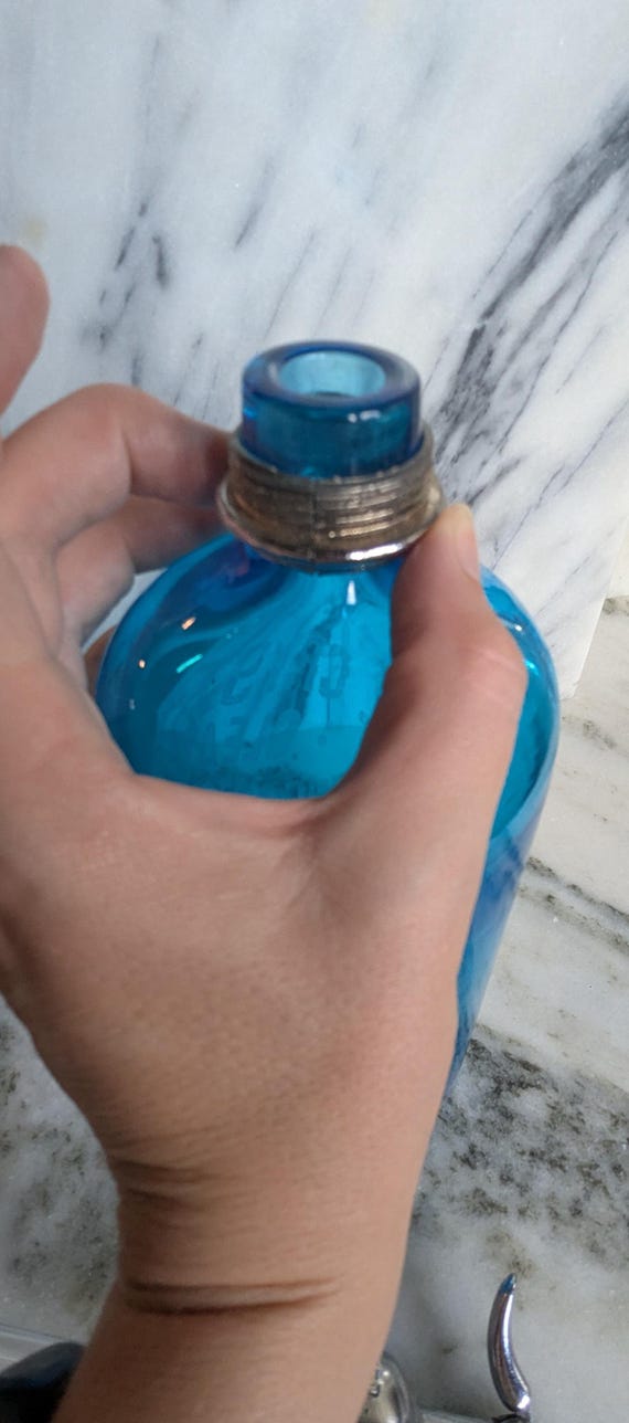 Vintage Blue Glass Seltzer Bottle, Czechoslovakian Sparkling Soda