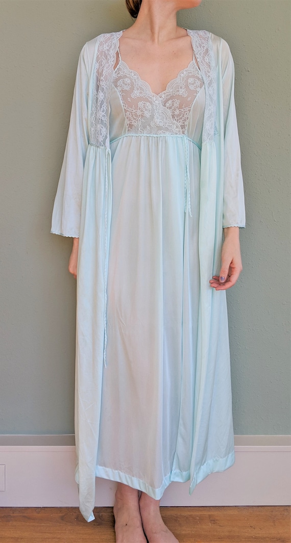 1950s Chiffon Peignoir Set, Sheer Vintage Ladies Lace… - Gem