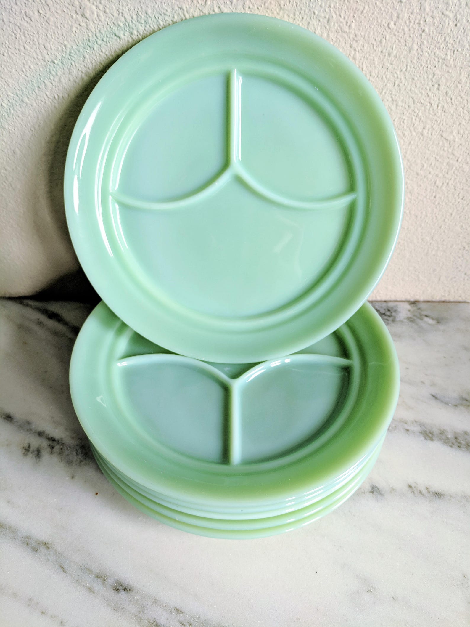 Four Fire King Jadeite Divided Grill Plates Vintage Jadeite Etsy