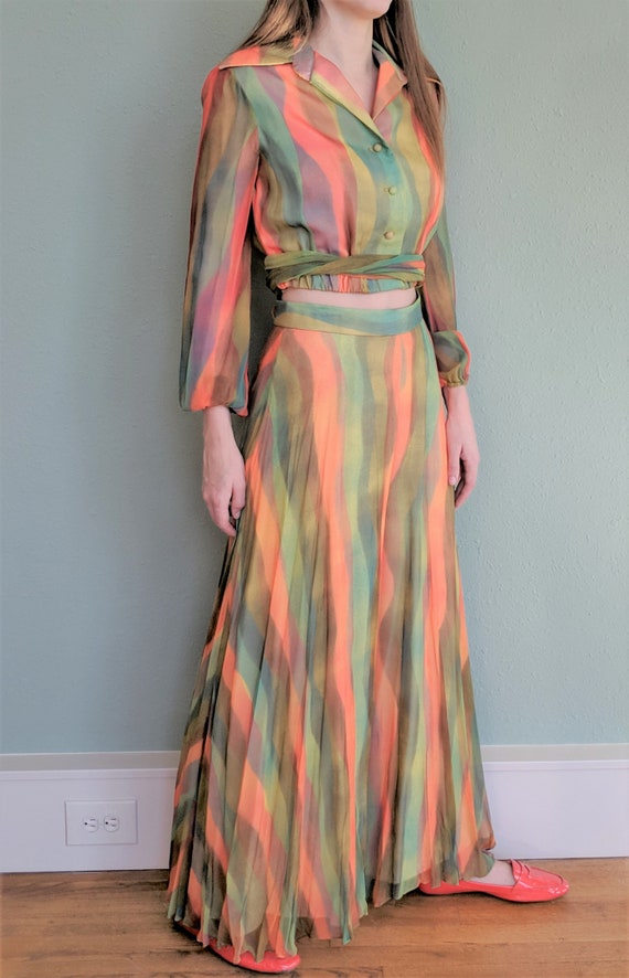 1970s Palazzo Disco Jumpsuit Set, Hippie Boho Mus… - image 4